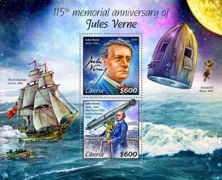 Liberia Jules Verne Stamps 2020 Mnh Writers Famous People Ships Space 1v S/s