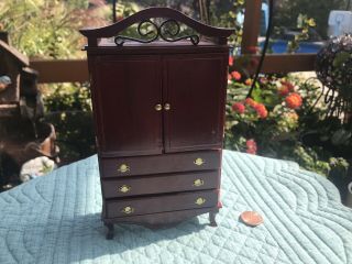 Vintage Dollhouse Miniature 1:12 Cherry Wood Armoire Wardrobe Bedroom Repaired