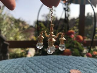 Vintage Dollhouse Miniature 1:12 Gold Chandelier With Little Beaded Crystals