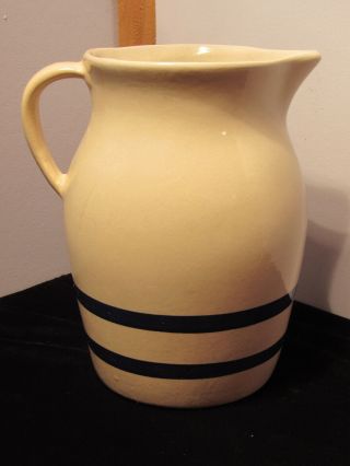 Vintage Robinson Ransbottom 2 Qt Water Pitcher Cream With Navy Royal Blue Stripe