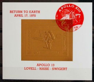 Ajman 1970 Space Xf Mnh Gold Sheet,  Apollo 13 Astronauts Return To Earth
