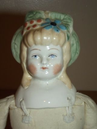 Vintage Homemade Antique 14 " Cloth Body Porcelain Ceramic Doll