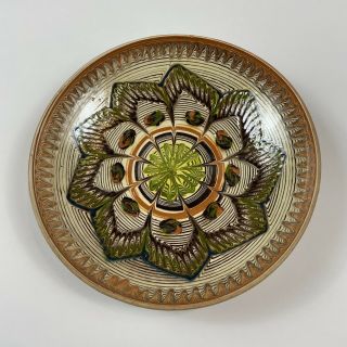 Vintage Horezu Romania Clay Art Pottery Plate Large 10” Bowl Floral