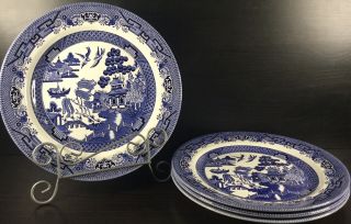 Set Of 4 Churchill Blue Willow Dinner Plates 10 1/4 " - Made In England -