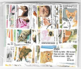 Thematic Postage Stamps Pack - 250 Different - Dogs & Cats