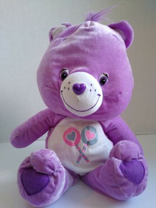 2003 Purple Plush Care Bear Large Purple Lollipop Share Bear Stuffed Animal 21 "
