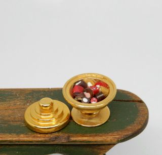 Vintage Clare - Bell Brass Candy Compote W Lid Dollhouse Miniature 1:12