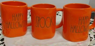 3 Rae Dunn Orange 2) Happy Halloween & 1) Spooky Mug Set