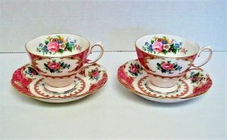Set Of 2 Royal Albert Lady Carlyle Fine Bone China Tea Cups And Saucers - England
