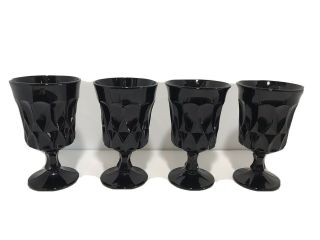 Vintage Set Of 4 Noritake Black Glass 6.  5 " Water Wine Goblets Perspective Japan