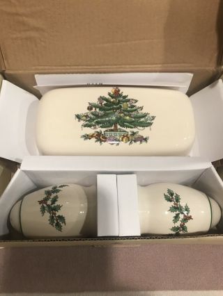 Spode Christmas Tree Butter Dish And Salt And Pepper Nib