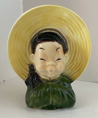 Royal Copley 1950s Wall Pocket Vase Ceramic Asian Head Mid Century Vintage