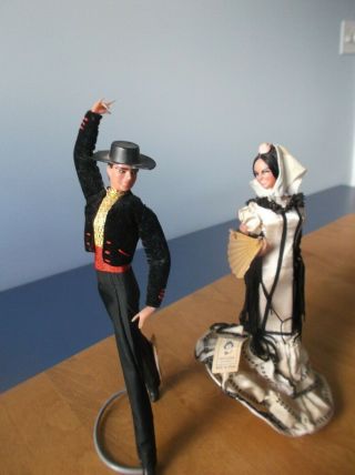 Pair Vtg Marin Chiclana Dolls W/tags Made In Spain Male Flamenco Dancer & Female