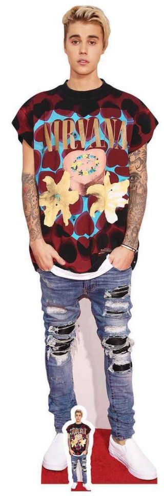 Justin Bieber With Ripped Jeans Lifesize And Mini Cardboard Cutout / Standup