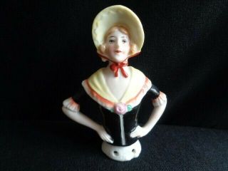 Vintage Porcelain Half Doll Arms Away - Victorian Girl W/bonnet