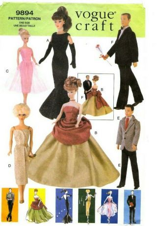 Vogue Barbie & Ken Doll Sewing Pattern Vintage 1950s Fashion Clothes 9964 11½ " H