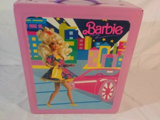 Vintage 1989 Mattel Barbie Doll Pink Fashion Vinyl Carry Case Trunk Wardrobe. 3