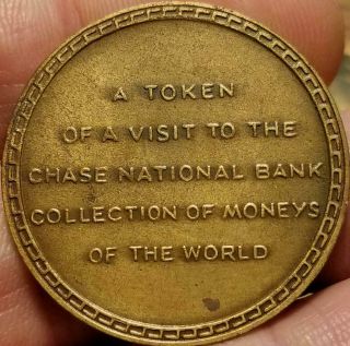 Vtg.  Medallic Art Bronze Medal Token Of Visit To Chase Nat.  Bank Moneys Of World
