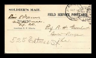 World War I Soldiers Mail Us Field Service Postal Card 1918 Vladivostok Creased