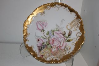 Vintage Haviland Limoges France Hand Painted 12.  5 " Cake Plate/platter - Roses/gold