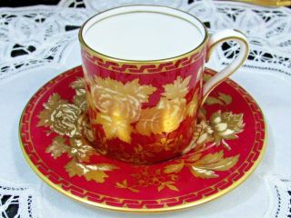 Wedgwood Tonquin Red Gold Gilt Floral Demitasse Cup And Saucer