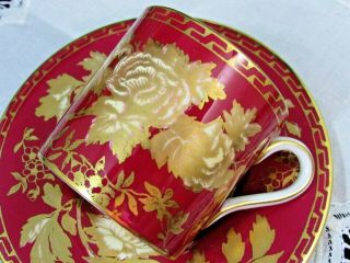 WEDGWOOD TONQUIN RED GOLD GILT FLORAL DEMITASSE CUP AND SAUCER 2