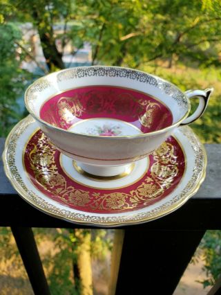 Rare Paragon Teacup And Saucer Paragon Tea Cup Red Heavy Gold & Rose Design