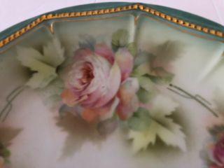 Antique PK Silesia Germany Poland Reticulated Pink Roses Beaded Gold Dish Plate 2