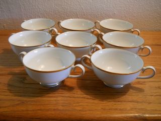 Noritake Ireland Set Of 8 Double Handle Cream Soup Bowls White With Gold Trim
