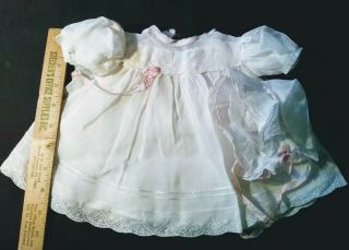 Antique Doll Dress Bonnet Slip For 13 - 16 " Baby Doll 1940 - 50 