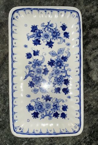 Royal Delft De Porceleyne Fles Blue White Rectangular Serving Dish Plate 9.  5”