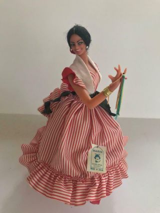 Vintage Marin Chiclana Dancer In Red & White Pin Stripped Dress Made In Spain