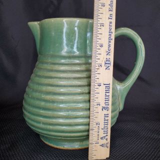 Vintage 1920 ' s Art Deco McCoy Arts & Crafts Green Ringware Pottery Pitcher Heavy 2