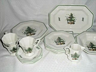 18 Pc Nikko Happy Holidays Christmas Octagonal Dinner Bread Plate Cups & Saucers
