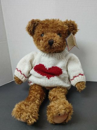 Tc Dawnson Fiesta Plush Teddy Bear Tyler 1999 White Sweater Red Heart 21 " W/tag