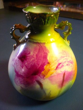 Vintage 2 Handle Floral Vase - Franz Anton,  Mehlem Royal Bonn - 1880 - 1920