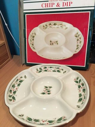 Vintage Fine China Porcelain Ware Holly Berry Chip & Dip Plate Made In Japan