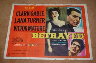 Lana Turner & Clark Gable In Betrayed (1954) - Very Rare Orig.  Uk Quad Poster