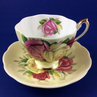 Queen Anne Lady Sylvia Variation Light Yellow Bone China Tea Cup And Saucer