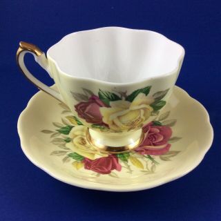 Queen Anne Lady Sylvia Variation Light Yellow Bone China Tea Cup And Saucer 3