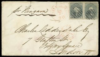 24¢ Steel Blue 70b (2 Singles) York Oct 1861 Cover To London,  Cat $1,  700,
