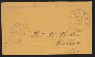 Confederate States Scott 6xu2,  5c Atlanta Ga Postmaster Provisional Aug 30 1861