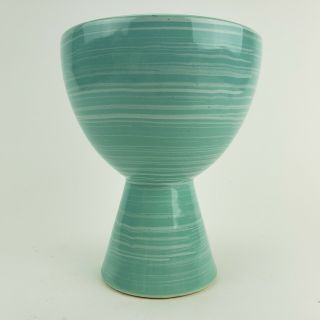 Vintage Mcm Mccoy Turquoise Blue Footed Planter Vase White Stripes