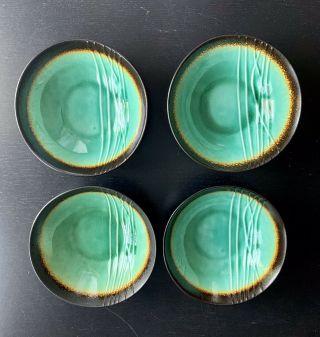 Baum Galaxy Jade Brown Teal Green Round Cereal / Soup Bowls Set Of 4 Euc