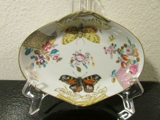 Vtg Mottahedeh Vista Alegre Portugal Porcelain Lowestoft Rose Dish W/butterflies