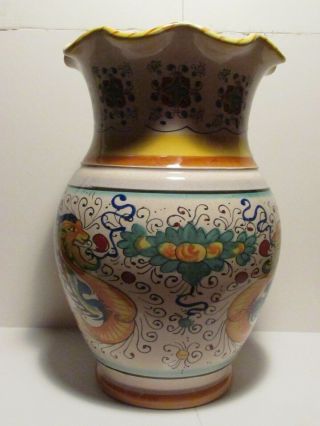 Vintage Italy Made Deruta Art Large 9 ½ Inch Flower Vase