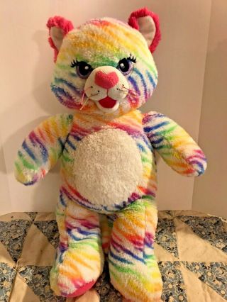Build A Bear Bab Cat Tiger Striped Rainbow Lisa Frank Inspired Plush 16 "