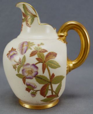 Royal Worcester Aesthetic Period Hand Painted Floral & Gold Ewer Pitcher C.  1889
