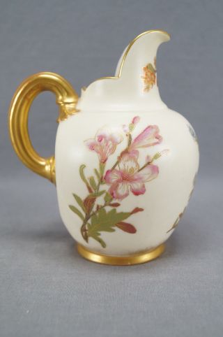 Royal Worcester Aesthetic Period Hand Painted Floral & Gold Ewer Pitcher C.  1889 3