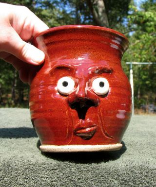 Funny Face Jar Utensil Holder Vase Pottery Ceramic Art Decor Ugly Nc Jug Red